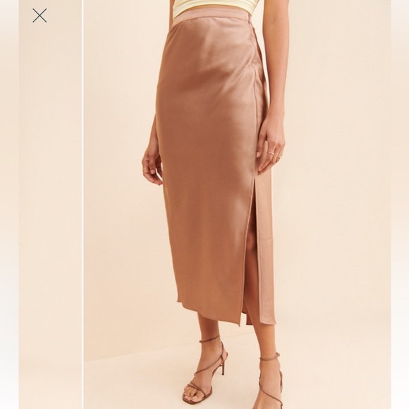 Bishop + Young Brown Midi Slip Skirt with Slit bias cut,size M - Picture 2 of 10